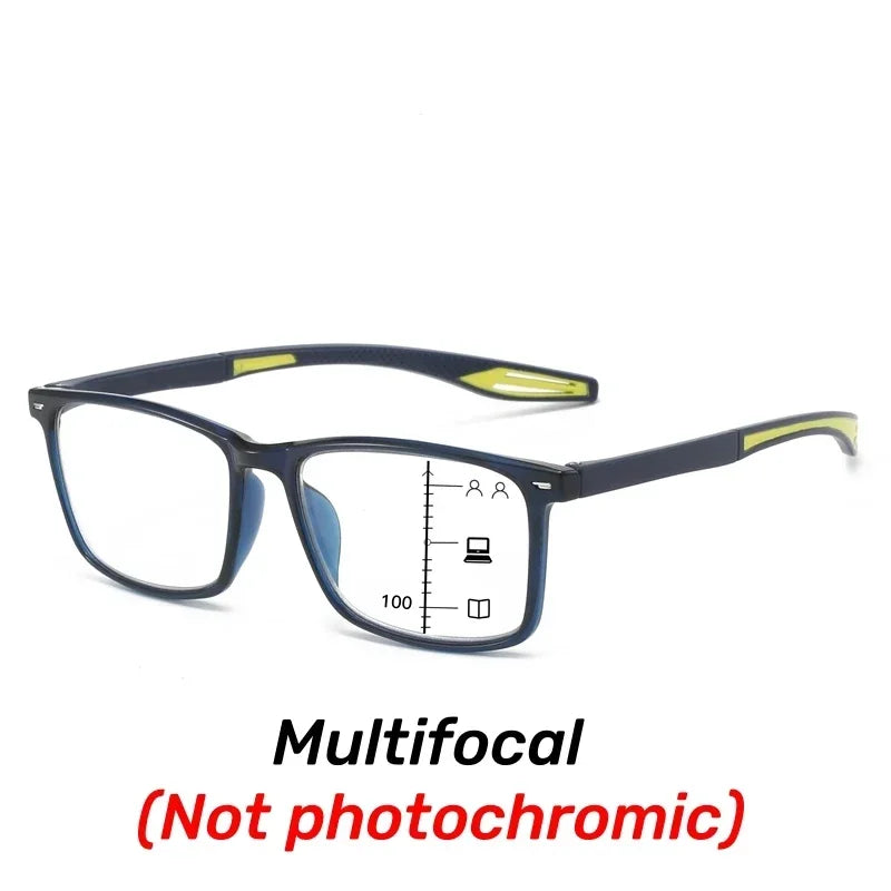 Color Changing Multifocal Presbyopia Glasses TR90 Sports Bifocal Near Far Sight Eyewear Finished Photochromic Reading Eyeglasses