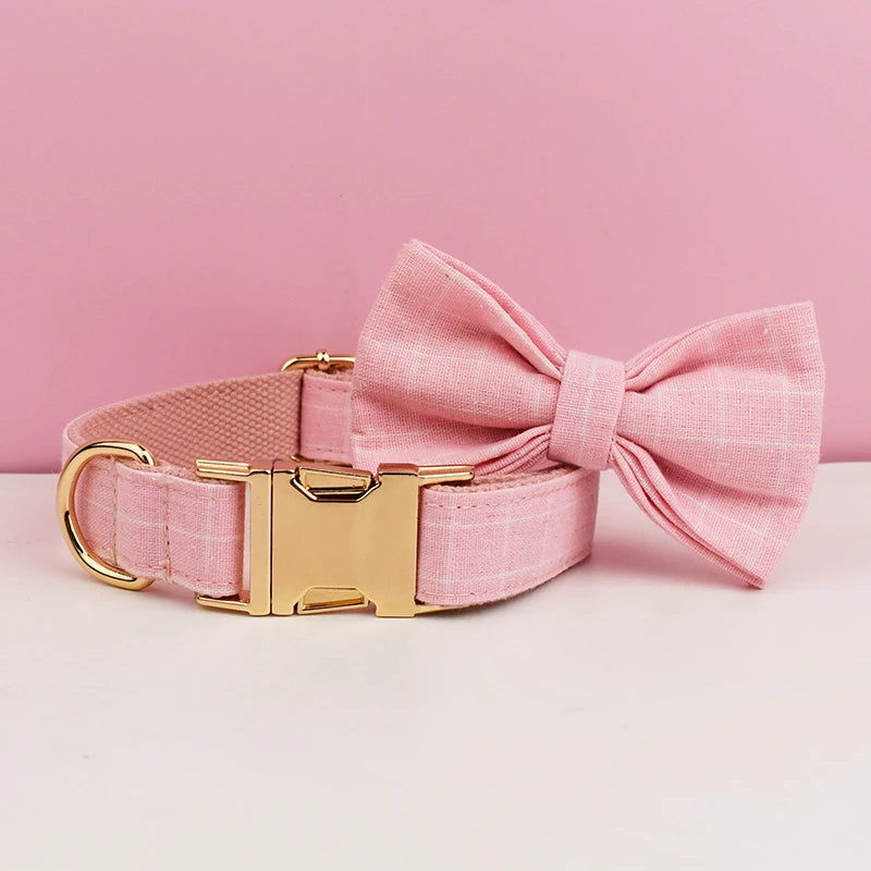 Plaid Dog Collar Designer With Bow Tie Custom Dog Accessories Luxury Pet collar leash set