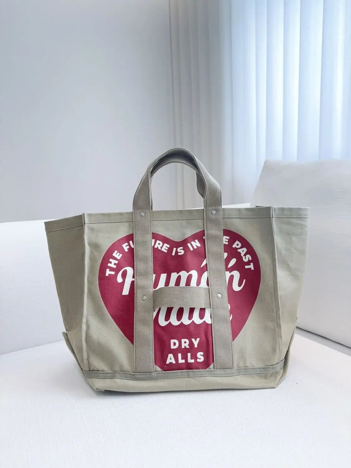 HUMAN MADE Canvas Tote Large Heart Print Heavy Duty Cotton Shoulder Bag Casual