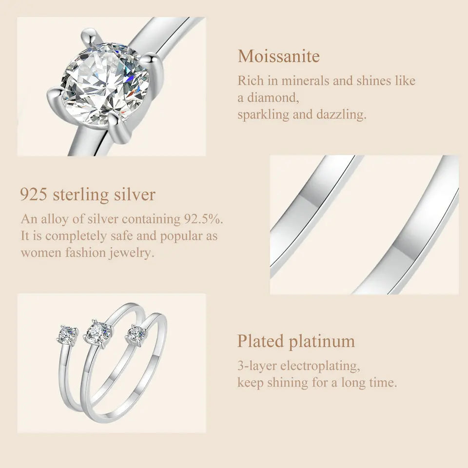WOSTU Three layer 0.5 CT Moissanite Coiled Ring 925 Sterlin Silver D Color Moissanite Stackable Promise Wedding Ring Party Gift