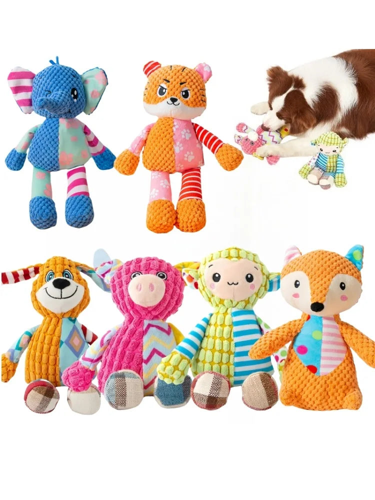 Pet Plush Toy Cat Dog Puzzle Toy Cute Animals Bite Resistant Interactive Squeaky Pet Dog Teeth Cleaning Chew Toy Pet Supplies