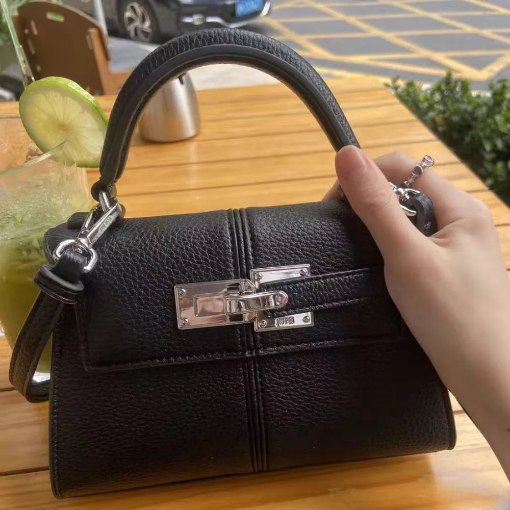 Luxury Elise Mini Square Crossbody Bag: Black Vegan Leather Designer Handbag - High-End Shoulder Purse for Women