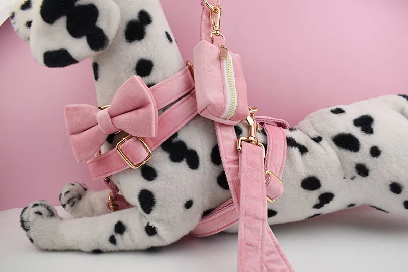 Pink Velvet Dog Collar And Leash Set For Small Medium Large Dogs Custom Engraved Nameplate Pet Supplies Dog Leash Velvet 01