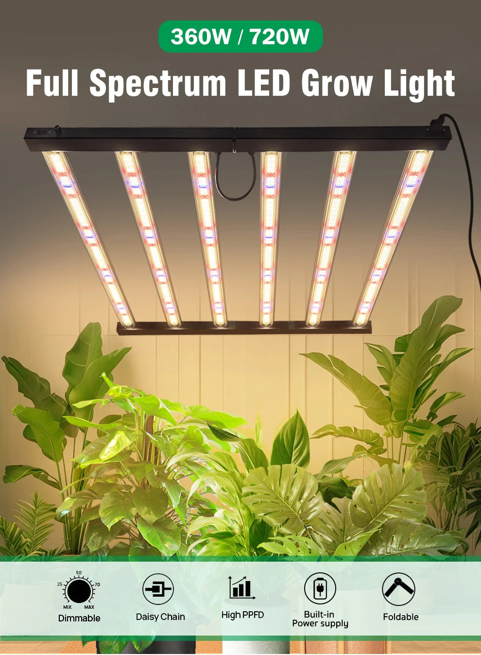 Full Spectrum LED Grow Light 360W 720W AC100-277V 660nm 730nm 395nm LM281B High PPFD Growth Lamp For Greenhouse Plants