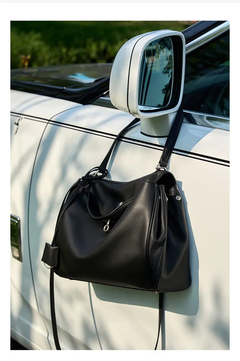 2025 New Luxury Tote Bag for Women Genuine Split Cow Leather Crossbody Shoulder Bag Top-Handle Work Lock Closure Underarm Purse