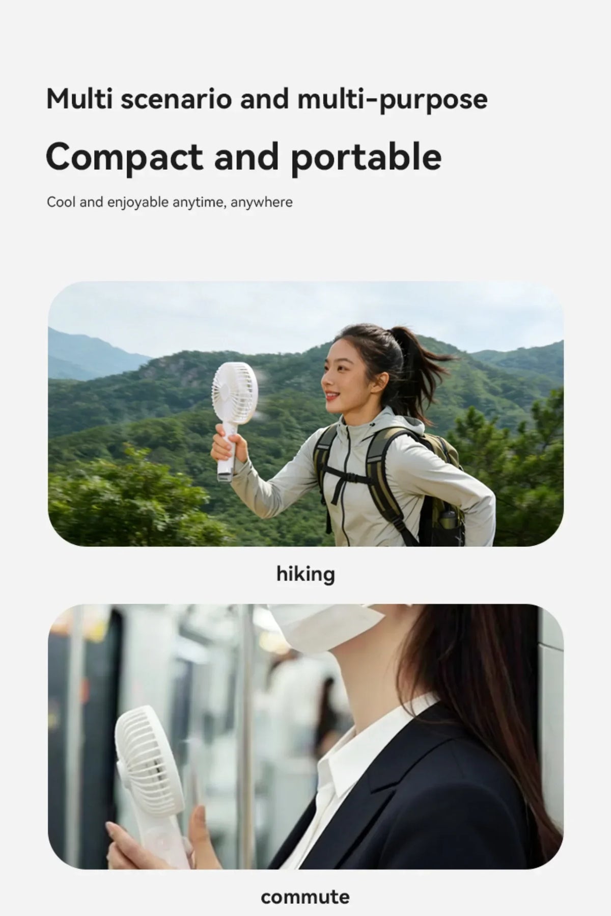 5 Levels Air Cooling Fan with Buckle Portable Handheld Fan LED Screen Outdoor for Home Office Outdoor USB-C Rechargeable Fans
