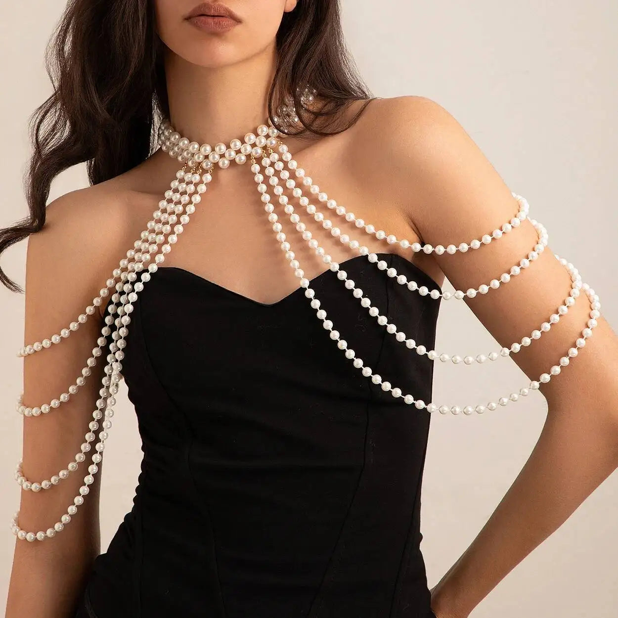 Lacteo Elegant Temperament Imitation Pearl Shawl Shoulder Chain Necklace Women Romantic Wedding Banquet Jewelry Accessories