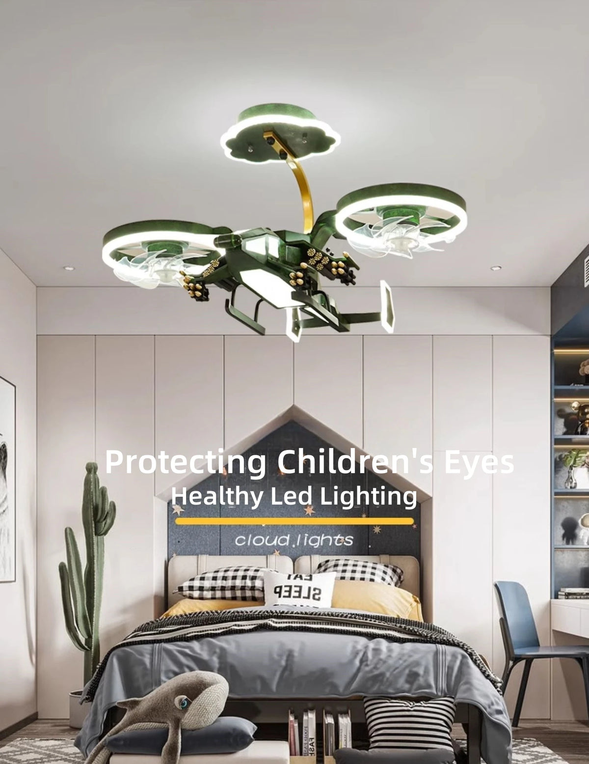 Kids Plane Ceiling Fan With Lights For Bedroom Study Kindergarten Children's Room Decoration Led Lighting Lustre Chandelier Lamp