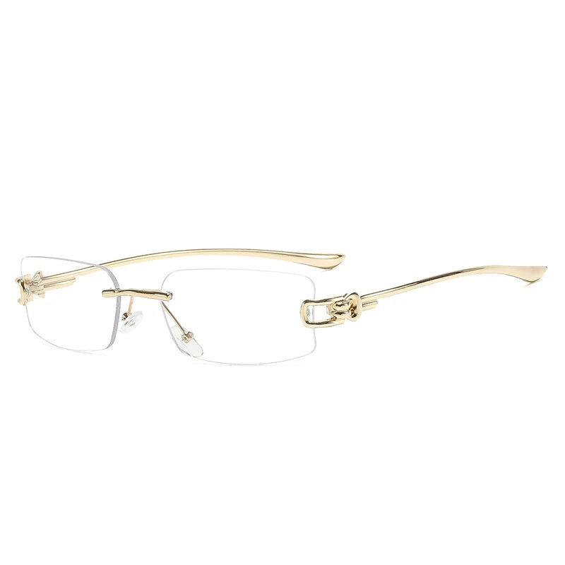 SO&EI Ins Popular Fashion Rectangle Rimless Sunglasses Women Retro Clear Ocean Lens Shades UV400 Men Trending Sun Glasses