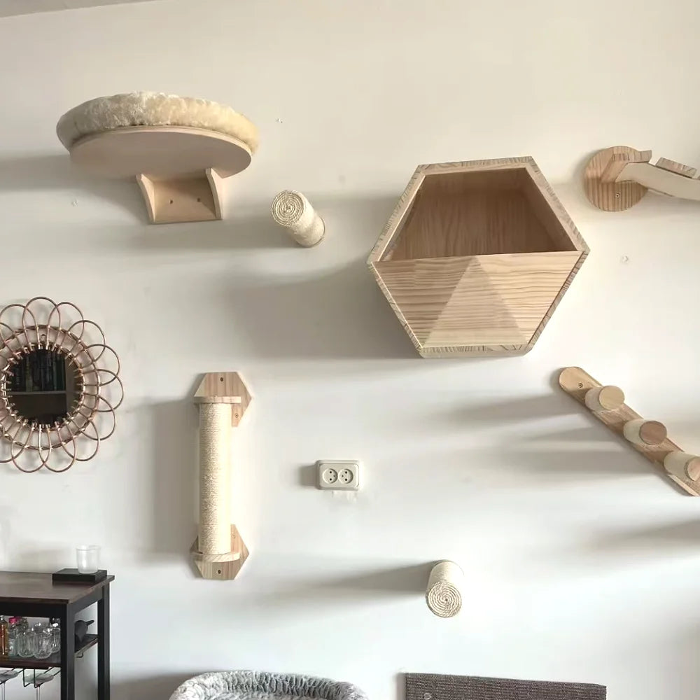 Cat Climbing Shelves Wall Mounted Cat Tree Tower Scratching Posts Hammock Hiding House Perches Ladder Cats Gym Pet Supplies Toy