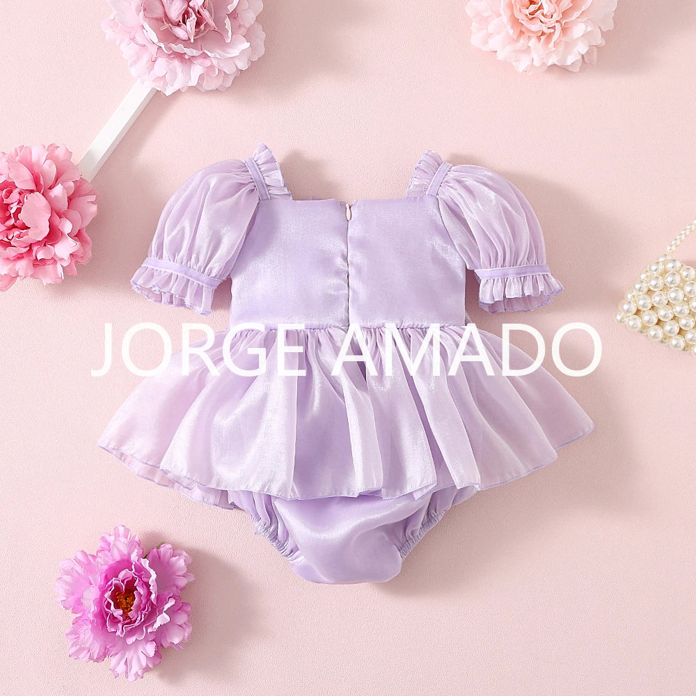 New Summer Sister Girl Matching Romper Dress Short Sling Sleeves Big Bow Bodysuit Sequined Princess Dresses Twins Clothing H1518