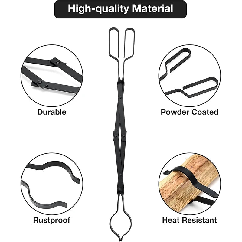 64cm Fireplace Tongs Heavy Duty Outdoor Campfire Firewood Tongs Long Log Grabber Fireplace Tongs Grill Camping Fire Pit Tool