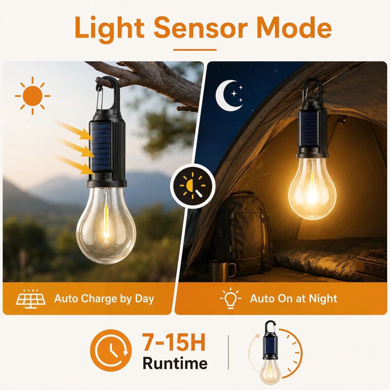 Solar Camping Light Bulb USB Rechargeable Hanging Tent Lamp Waterproof Portable Outdoor Lantern for Camping BBQ Garden Decor