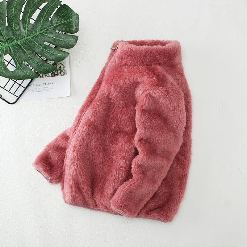 Girls Plus Velvet Coat Children's Furry Jacket Boys Double Sided Padded Outerwear Kids Warm Casual Solid Color Clothing 2-8Y