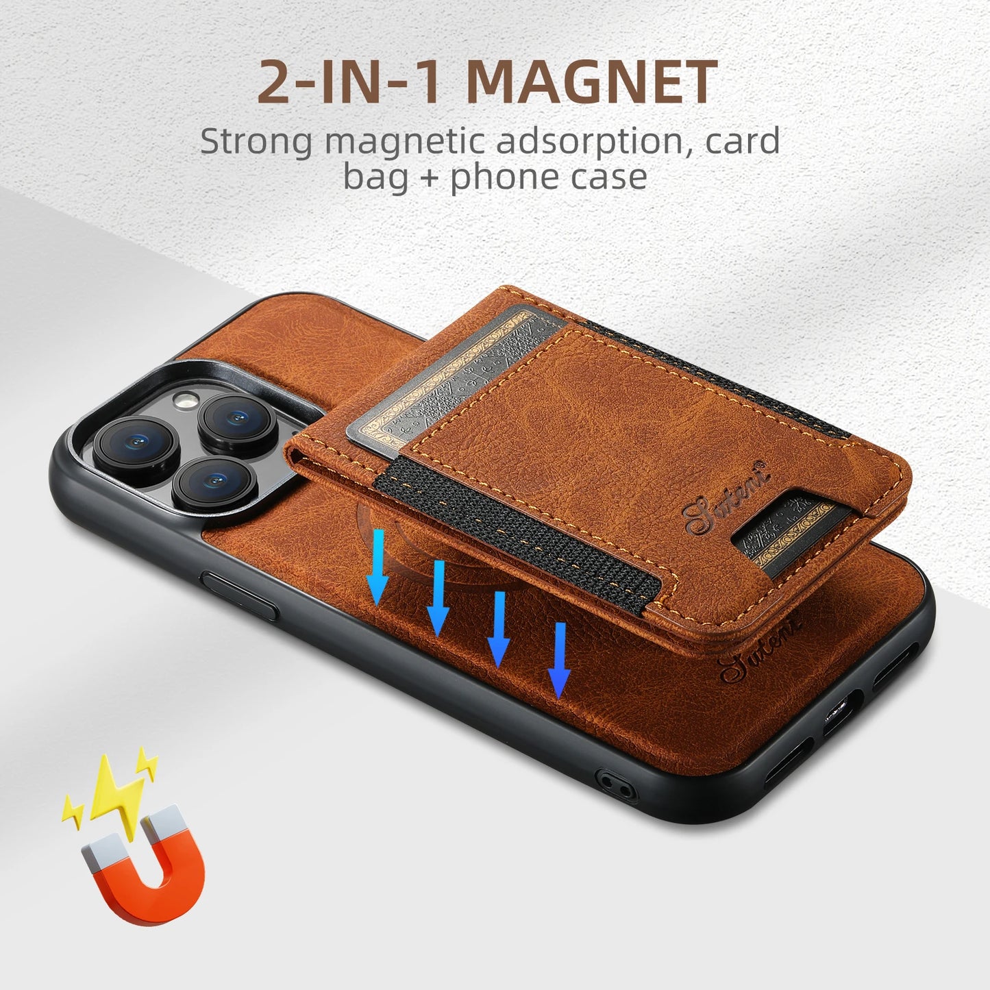 SUTENI Luxury Magsafe Leather Card Holder Phone Case Wallet Kickstand Cover For iPhone 17 16 15 14 13 12 11 Pro Plus Max