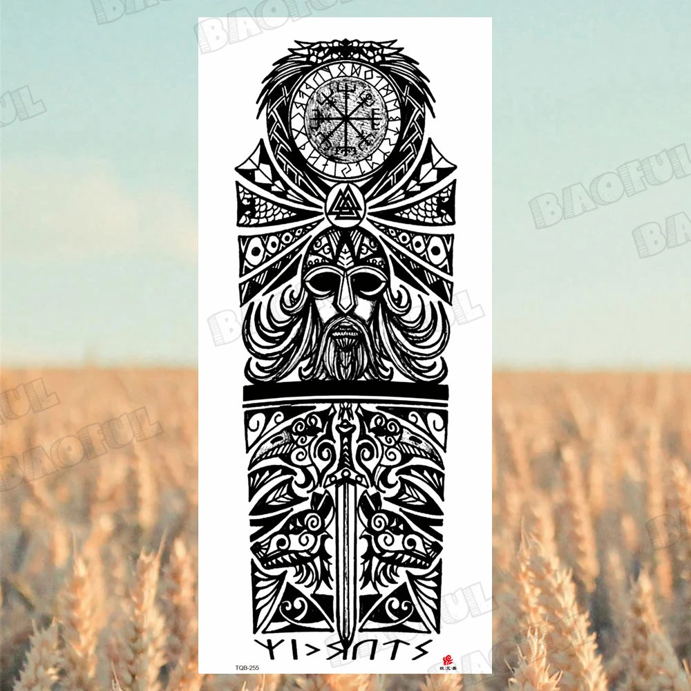 BAOFUL Full Arm Sleeve Temporary Tattoos For Women Men Realistic Wolf Lion Warrior Maori Fake Tattoo Stickers Thigh Leg Tatoos