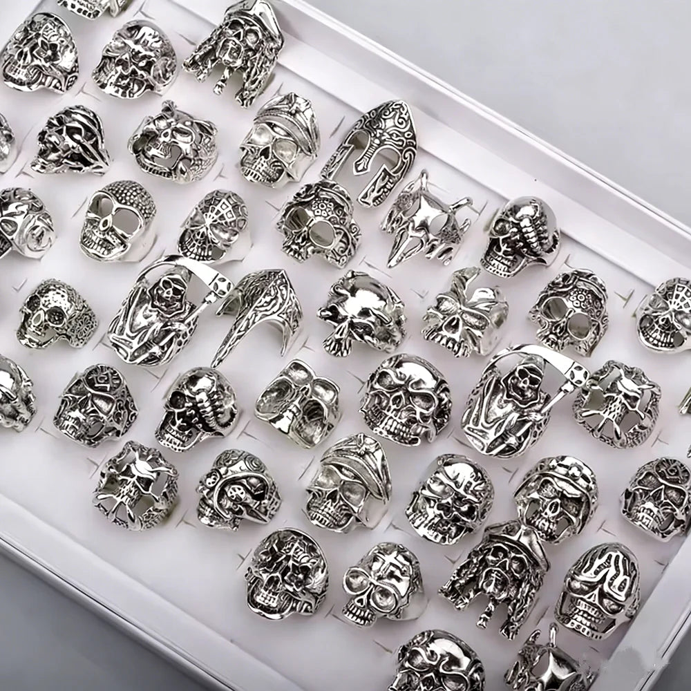 10/15/20Pcs/Lot Retro Gothic Punk Skull Rings Men Women Charm Rock Cool Fashion Jewelry Accessory Daily Party Gift Random Style