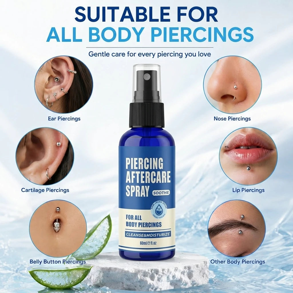 Piercing Aftercare Spray 60ML Saline Fine Mist Ear Nose Septum Belly Button Cartilage Piercing Cleaner Spray Care Supplies Kits