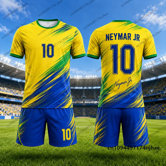 2 Piece Outfits Children Tracksuit Neymar #10 Print T-shirt+Shorts Set Sports Football Jersey Suit Casual Kids/Adult Clothes