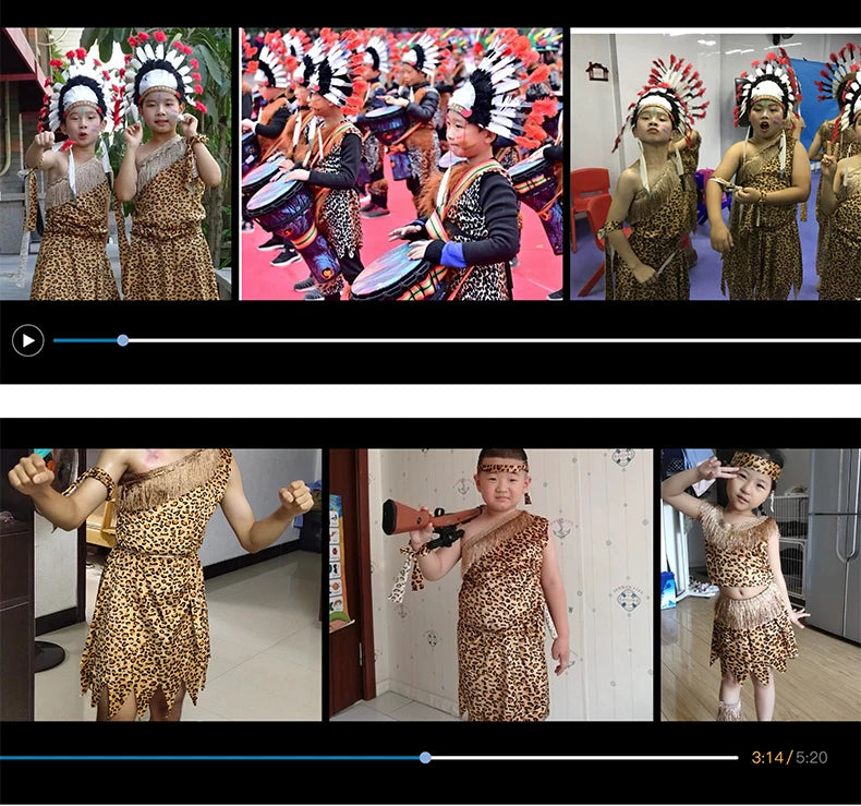 Halloween Costume Adult Kids Savage Caveman Costumes African Tribal Hunter Clothing for Girl Performance Costumes Cosplay Dress