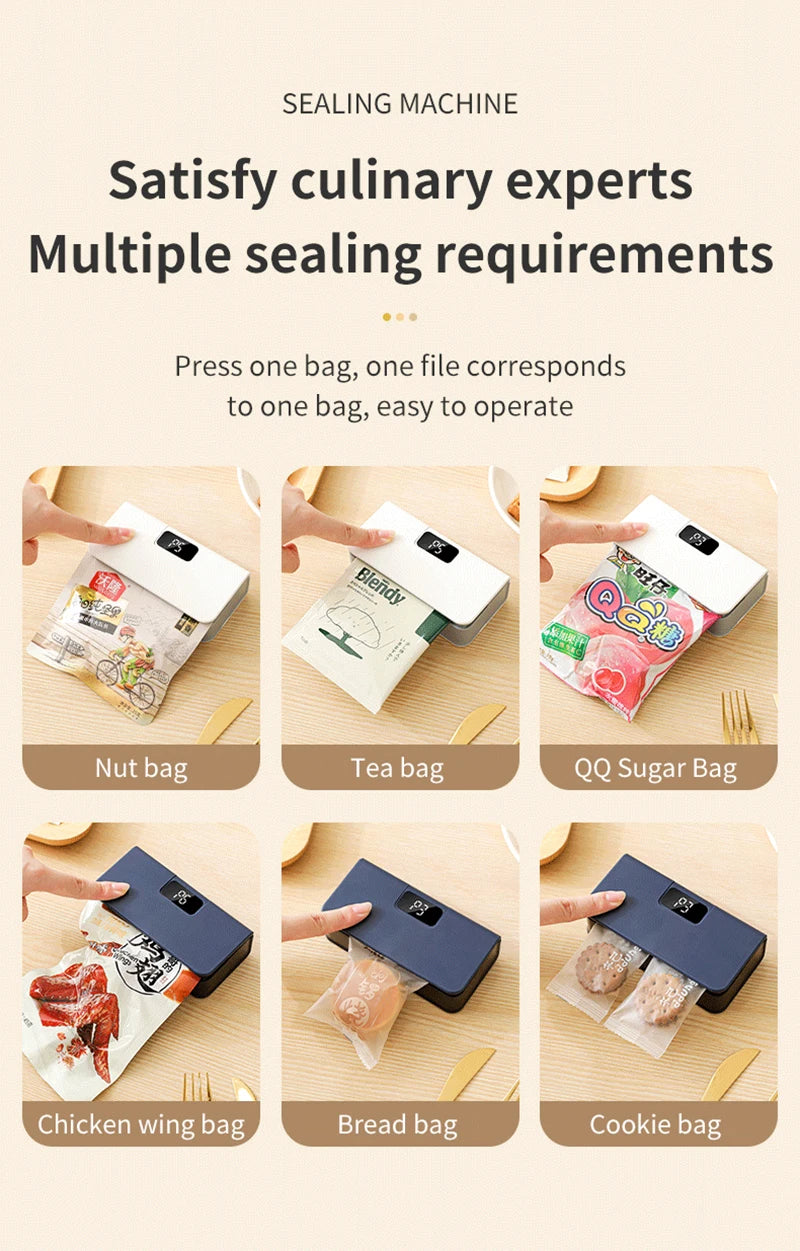 Mini Heat Sealer Plastic Bag Heat Sealing Machine Rechargable Plastic Storage Package Sealer Handheld Clip Bag Food Heat Sealer