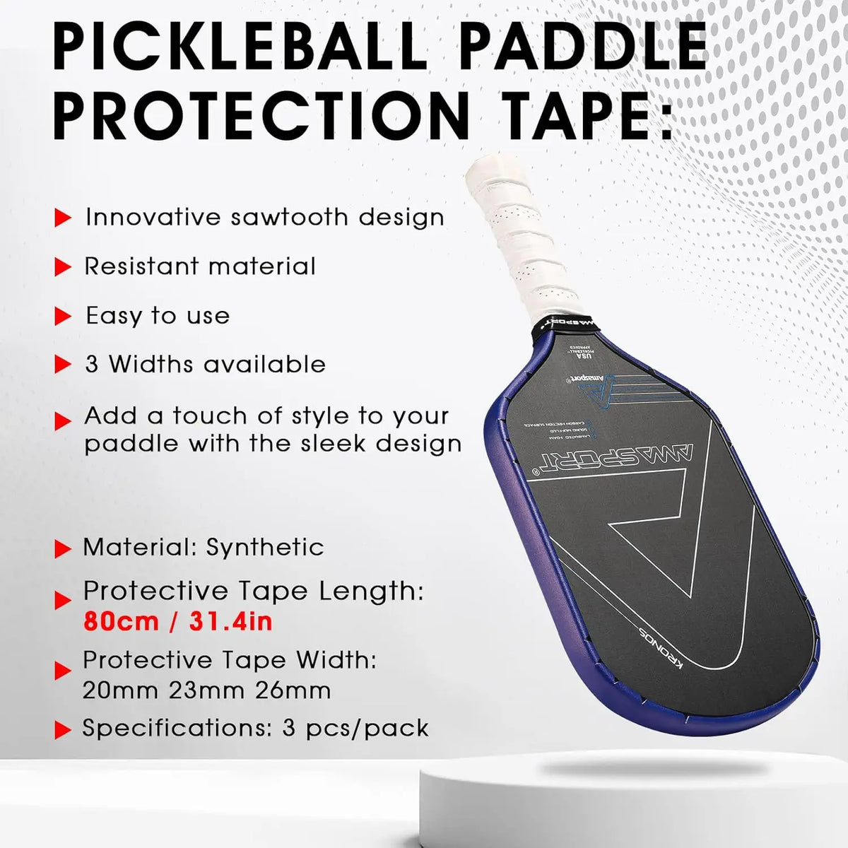 AMASPORT Pickleball Paddle Protection Tape 20mm/23mm/26mm  for 13mm/16mm/19mm Paddle-Navy Blue-Pickleball Edge Euard Tape