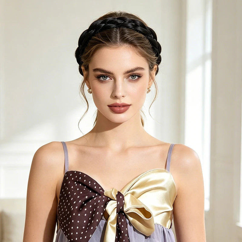 Synthetic Fiber Fishbone Braid Wig Headband – Instant Updo, Easy Wear, Versatile for Indoor & Outdoor Occasions