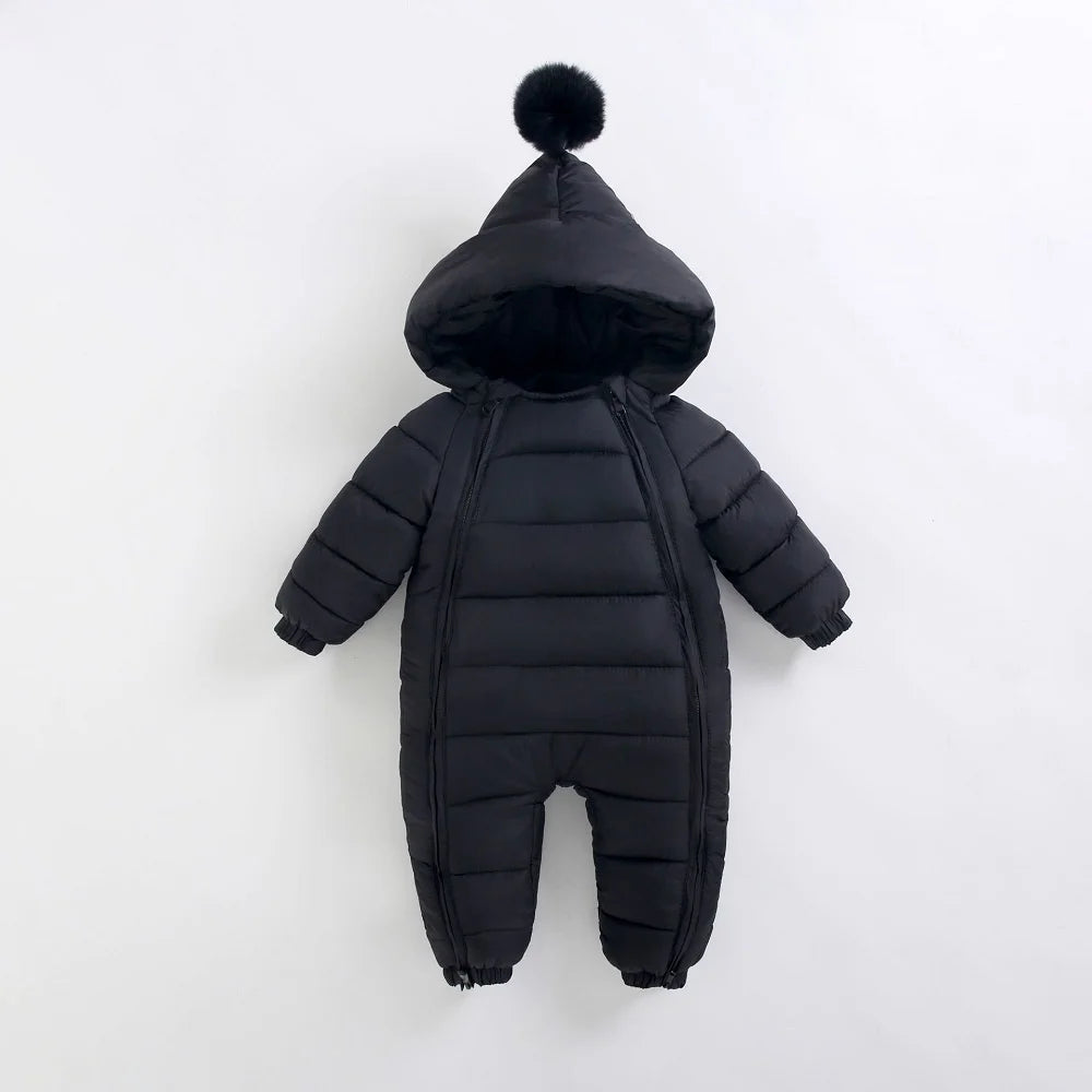 Baby jumpsuit winter new plush and thick hooded down climbing suit for babies to go out and hug clothes, newborn cotton jacket