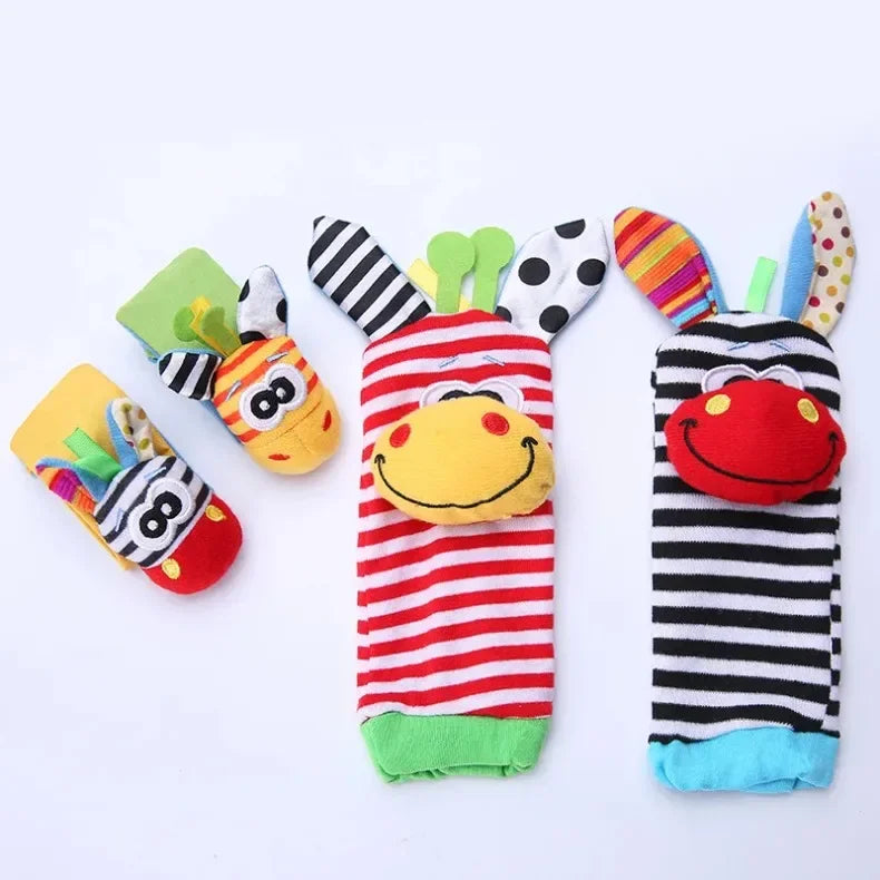 Baby Rattles Socks Toys 0 12 Months Newborn Infant Cartoon Plush Socks Wrist Strap Foot Finder and Wrist Rattles Toys for Babies