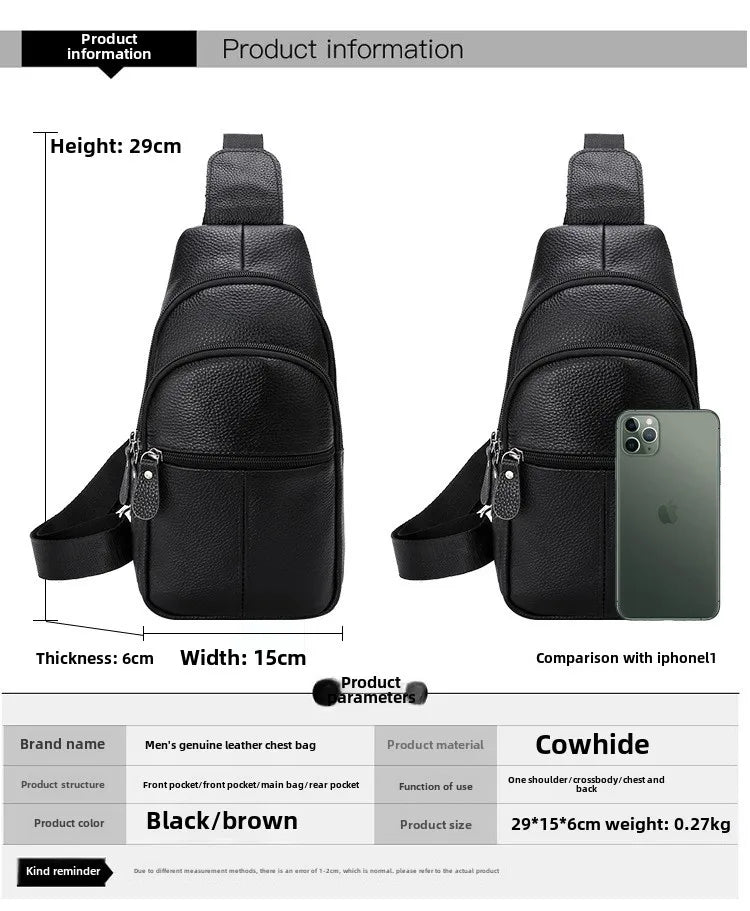 New Leather Chest Cover Layer Cowhide Business Men's Crossbody Bag with High-end Feel and Simple Chest Bag