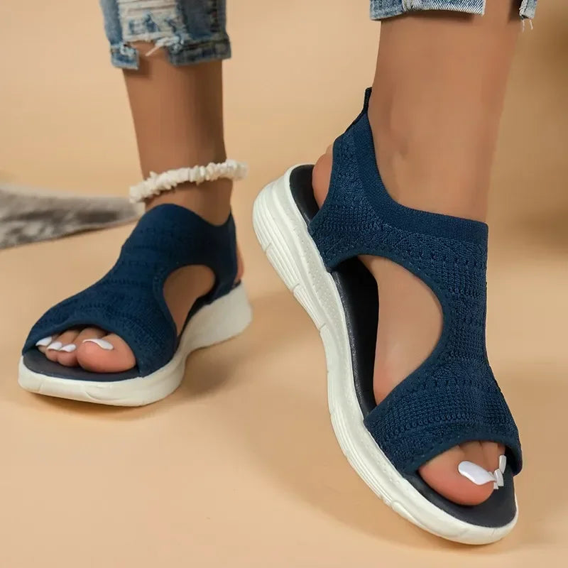 Women's Shoes 2026 Summer Comfortable Casual Sports Sandals Women's Beach Wedge Sandals Women's Mesh Knitted Roman Sandals
