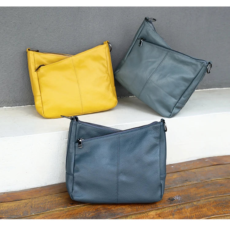 Women Full Grain Cow Leather Hobo Bag With Two Straps Multi Color Large Capacity Shoulder Crossbody Handbag