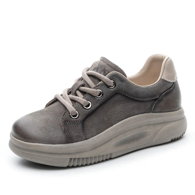 DRKANOL Spring Genuine Leather Casual Sneakers Women Thick Bottom Platform Lightweight Single Shoes Ladies Wedges Heel Shoes