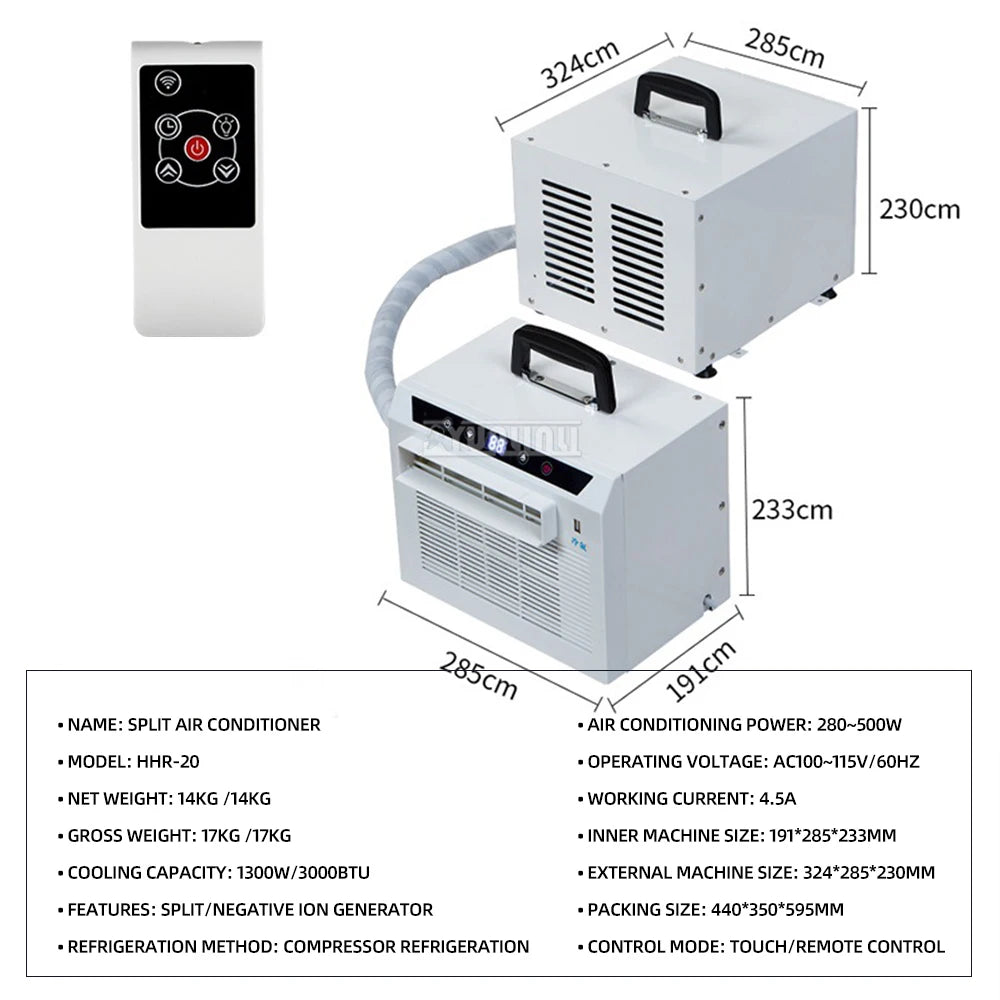 Remote Control Split Mobile Air Conditioner Car Portable Small Air Conditioning Machine Tent Klima Gerät 3000BTU