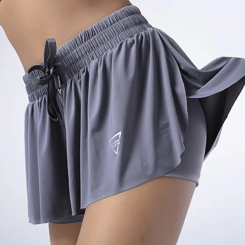 Women's High Waist Stretch Athletic Workout Active Fitness Volleyball Shorts 2 in 1 Running Double Layer Sports Shorts Yellow