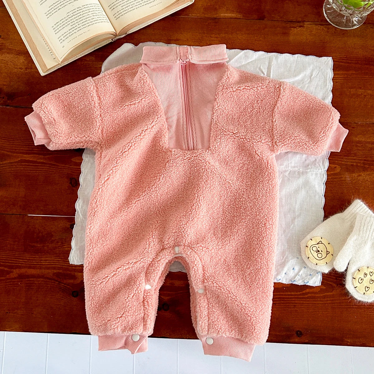 2025 Winter Baby Clothes Baby Rompers Solid Color Infant Boy Girls Long Sleeves Newborn Warm Costume Zipper Jumpsuit 0-18 Months