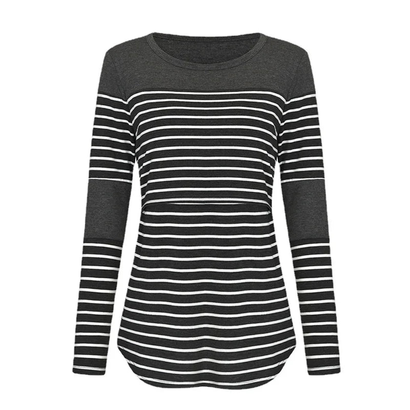 Casual Womens Pregnant Maternity Clothes Nursing Tops Breastfeeding T-Shirt Pregnancy Maternity Breastfeeding Striped