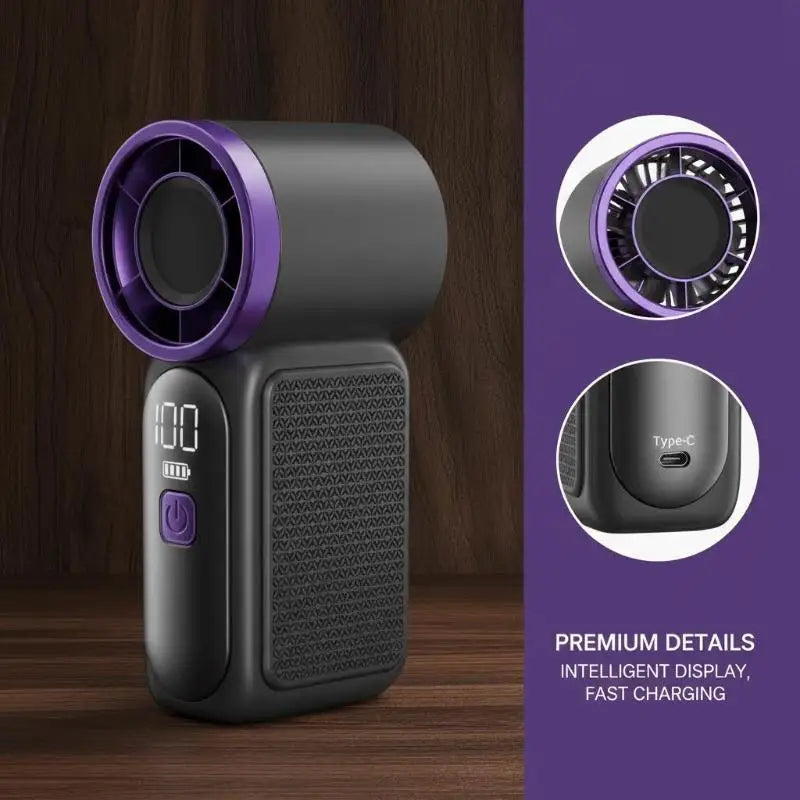 [Hot] 3600mAh Portable Mini Handheld Fan 3.5' Ultra High-Speed 16900 RPM With LED Display 6-Speed Cooling