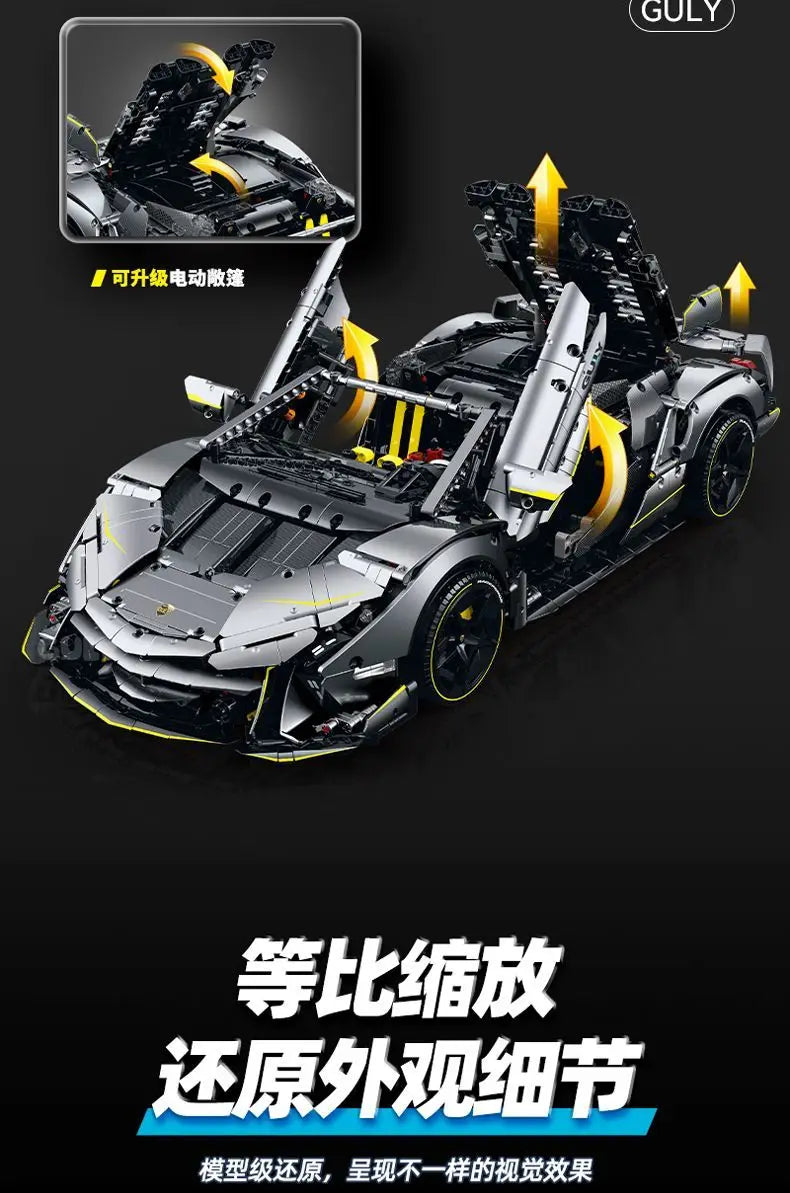 GULY MOC 10638 LAMBO Technical RC 1:8 Sports Car Building Blocks Model Racing Bricks Assembling Toys for Boys Christmas Gift Set