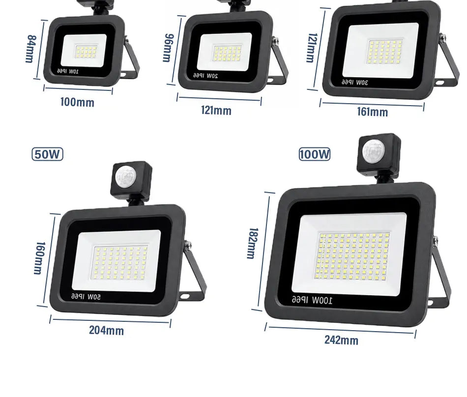 LED Motion Sensor PIR 220V Flood Light White Outdoor Wall Light 10W 20W 30W 50W 100W IP66 Street Light Outdoor Garden Lamp
