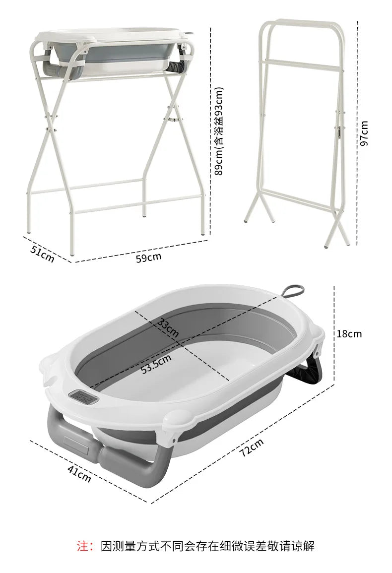Foldable Baby Bathtub with Stand Set Newborn Bath Station No Bend Heightened Rack Infant Bath Tub with Drying Clothes Stand