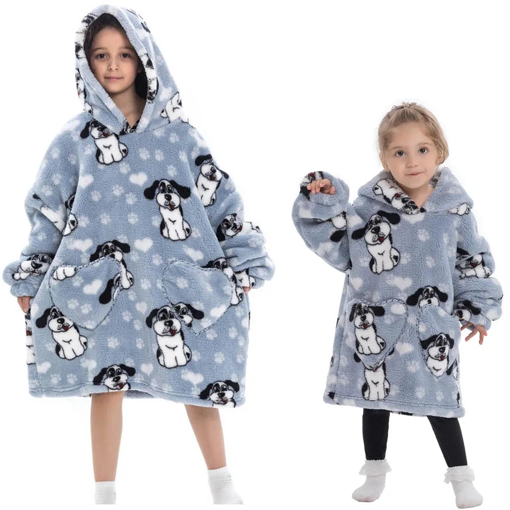 Halloween Pumpkin Hoodies for Boys Girls Winter Thick Flannel Hooded Sweatshirts Kids Clothing Children Oversized Blanket Hoodie