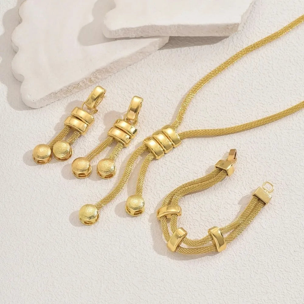 Fashionable Jewelry Set High Quality Gold Tone Necklace Earrings Bracelet Minimalist Electroplated Geometric Tassel Earrings Set