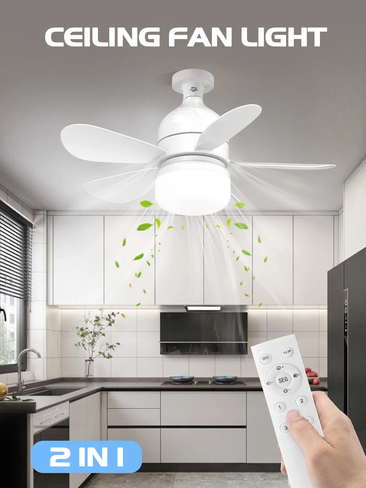 Indoor Fan Light Bulb Dimmable LED Ceiling Fans with Lights Remote Adjustable Color and Brightness Fan for Kitchen Bedroom