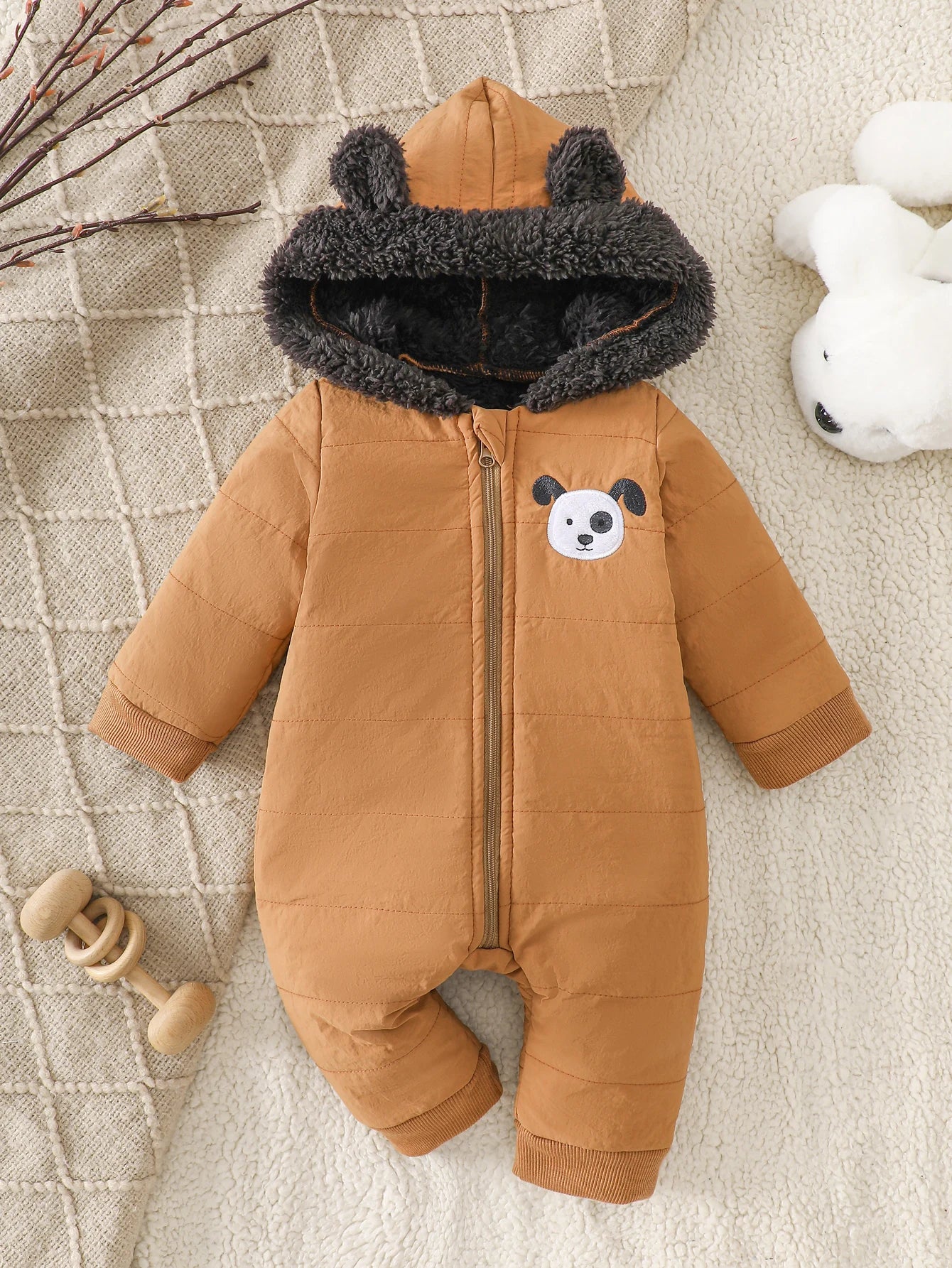 IURNXB Newborn Baby Fleece Romper Clothes Long Sleeve Hooded Onesies Thicken Jumpsuit Infant Costum Warm Homewear Outfits 1-18M