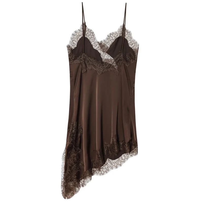 HXAO Slip Womens Dresses Sleeveless Black Lace Dress Woman Asymmetrical Elegant Party Dresses Sexy Backless Satin Yellow Dress
