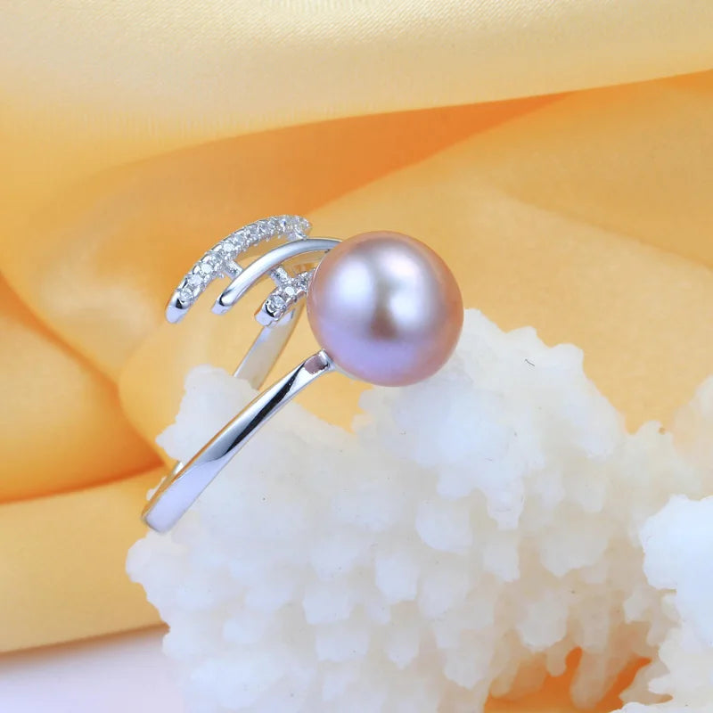 YWYC 8-9mm Natural Freshwater Pearl Rings for Women 925 Sterling Silver Crystal Zircon Adjustable Rings Jewlery Gift Wholesale