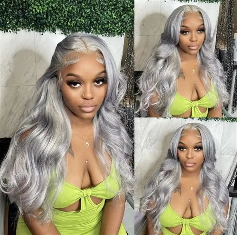 Silver Grey 13X4 Brazilian Body Wave Human Hair Wigs Super Double Drawn 13X6 Hd Lace Frontal Wigs Human Hair Wig Prepluck