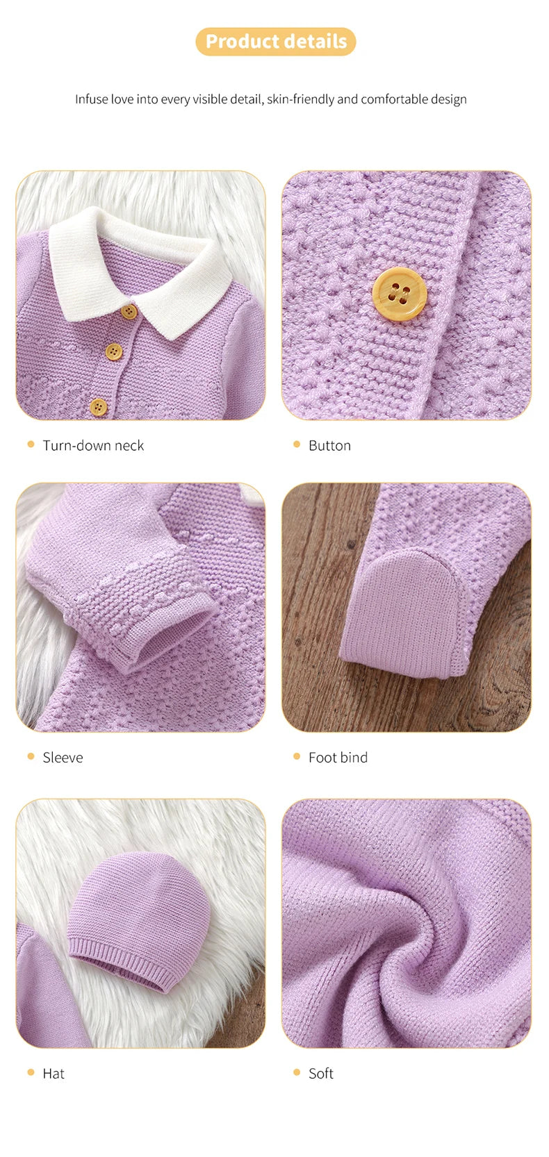 Baby Rompers Set Knit Infant Children Clothes Hat 0-9M Fashion Solid Newborn Girls Jumpsuit Long Sleeve Overalls Pantyhose 2pcs
