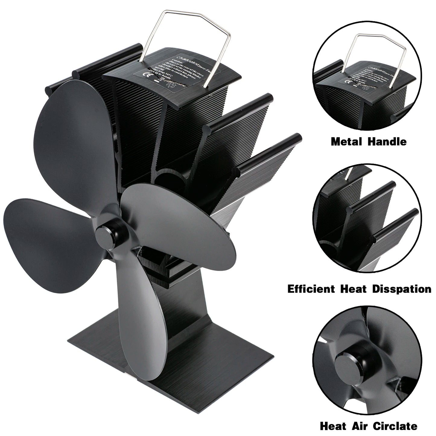 4 Blade Heat Powered Stove Fan Log Wood Burner Eco Friendly Quiet Fireplace Fan Winter Warm Home Efficient Heat Distribution
